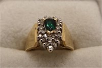 Women's 14K Gold Diamonds & Green Stone Ring