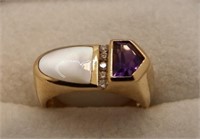 Women's 14K Gold Amethyst, Diamond & MOP Ring