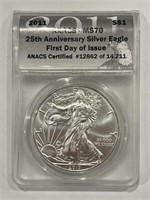 2011 Silver Eagle Anacs Ms70 First Day Of Issue
