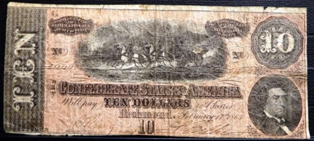 1864 $10 Confederate States Note