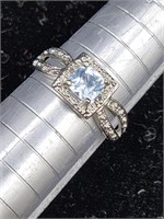 Sterling Natural Blue Topaz & Diamond Ring