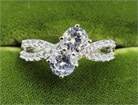 Sterling 1.60 Ct White Sapphire Bypass Ring