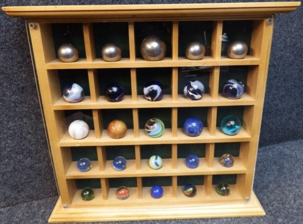 Steel, Clay & Glass Marble Shooters & Display Case
