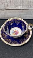 Aynsley Cobalt Blue Gold Floral Cup & Saucer