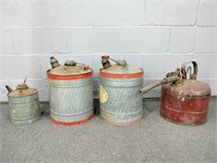 Lot Of 4 Assorted Vintage Galvanized Gas Cans