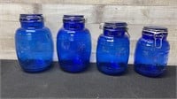 Vintage Blue Glass Canister Set 10" 9", 8" High