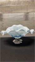 Large Murano Art Glass Bowl On Silver Pedestal Bas