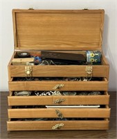 Wood tool chest w/ bead & jewelry make supplies