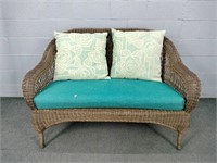 Synthetic Wicker Settee W Cushions & Pillows