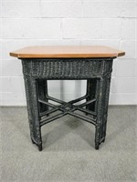 Painted Wicker Side Table W Solid Wood Top