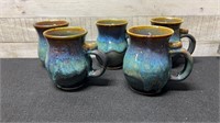 5 Signed Pottery Coffee Mugs