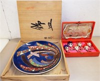 Asian Decorated Porcelain Plate & Drink Set