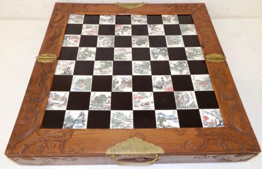 Oriental Decorated Folding Portable Chess Set