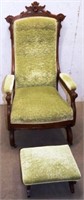 Antique Spring-Loaded Rocking Chair & Foot Stool