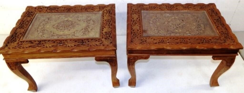 (2) Heavily Carved Side / Accent Tables