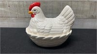 Vintage Ceramic Hen On Nest 6" Long X 5" High
