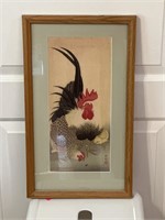 Vntg asian rooster block print artwork  11x19