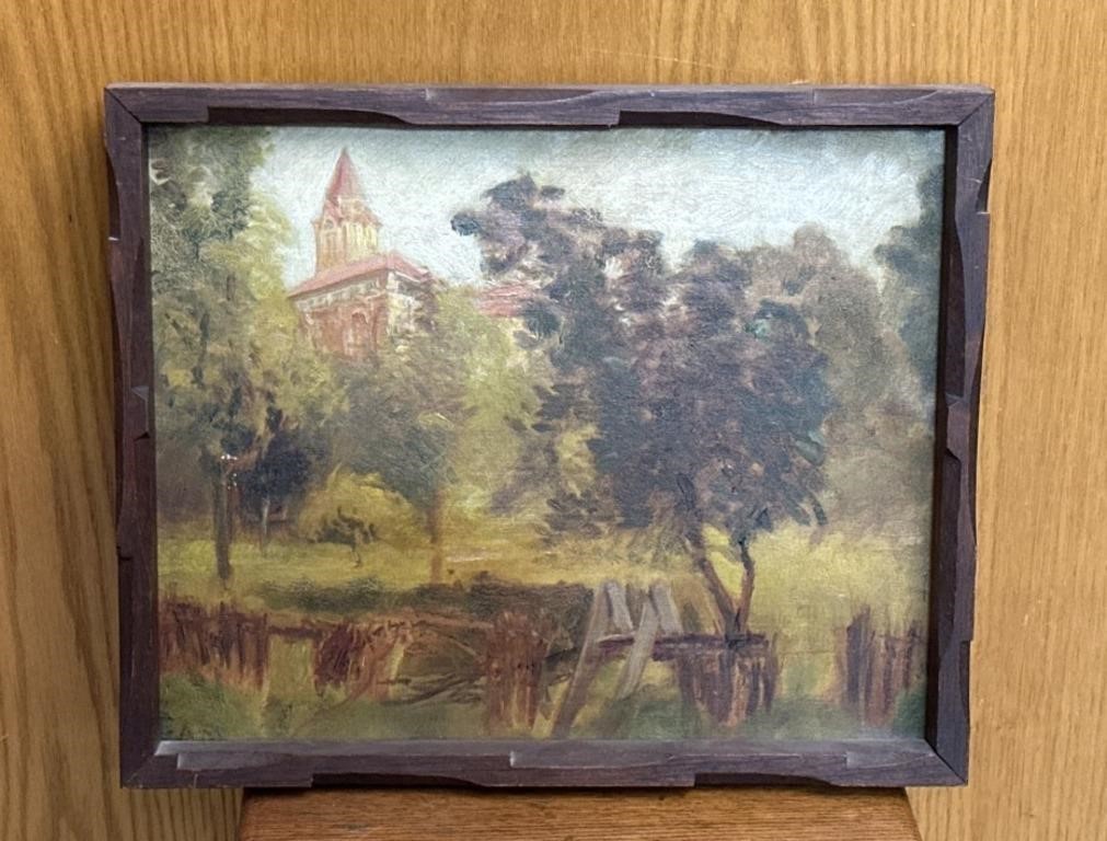 Antique painting w/ tramp art frame