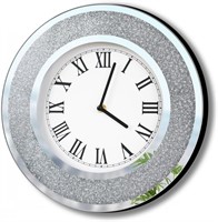 DMDFIRST Bling Silver Round Mirror Clock 12inch