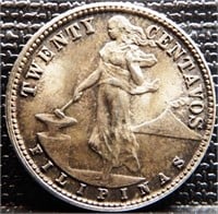 1945-D Phillipines Twenty Centavos Silver Coin