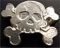 Mutiny Metals 5 Troy oz..999 Silver Skull & Bones