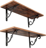 23.6 Long Wall Shelves  Rustic Brown  Set of 2