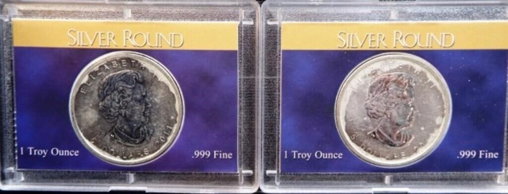 (2) 1 Troy oz. .999 Silver Maple Leaf $5 Coins