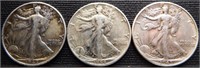 1942-S, 1944 & 1945 Walking Silver Half Dollars