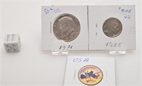 3 pièces de monnaie des États-Unis dont 1935