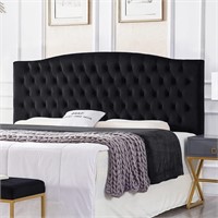 24KF Velvet Upholstered King Headboard- Black