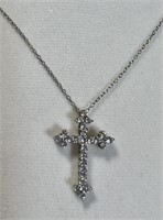 Cubic Zirconia Sterling Cross Necklace 18"