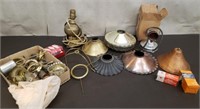 Box of Assorted Lamp Shades, Aladdin Lamp Parts &