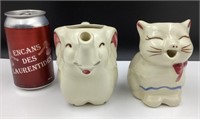 2 crémiers Shawnee Pottery, chat et éléphant