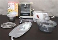Box Glass Dish, Electric Can Opener, Eggies, Misc