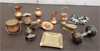 Lot of Copper Miniatures, Brass Ashtray & Iron,