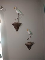 Pair of seagulls on shelves, 19 inches tall.