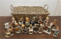 Basket of porcelain figures mostly from Japan
