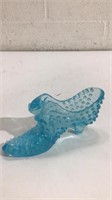 Light Blue Cat Head Fenton Glass Slipper U8D