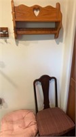 Wood shelf, vintage dining chair, chair pads