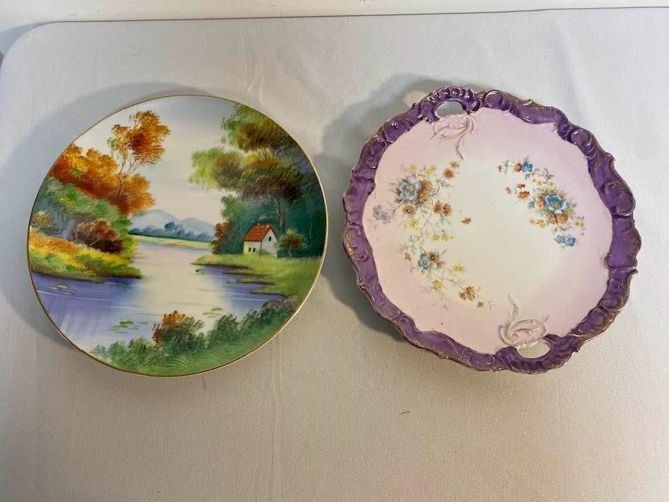 2 Vintage Hand Painted Decorator Plates