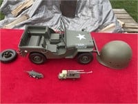 Large army Jeep and toy helmet
