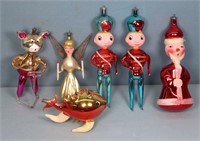 (6) De Carlini Blown Glass Christmas Ornaments