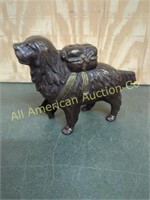 A.C. WILLIAMS ANTQ. CAST IRON DOG W/ BACKPACK BANK