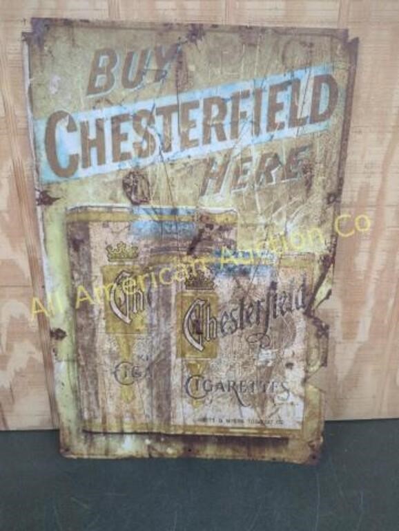 VINTAGE CHESTERFIELD CIGARETTES METAL SIGN