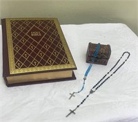 Catholic Bible and rosaries