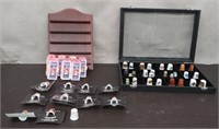 Box Thimble Rack, 45 Thimbles-Pewter, Metal,