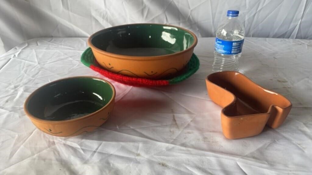 Pottery Glaze Ware Bowls, and boot