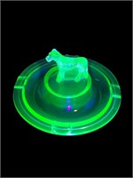 Uranium Glass raised Scottie dog figure ashtray