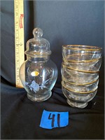 Glassware - 5 Desert Bowls, Jar