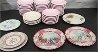 Box Dishes-37 Pink & 4 Beige 5 1/2" Saucers, 2